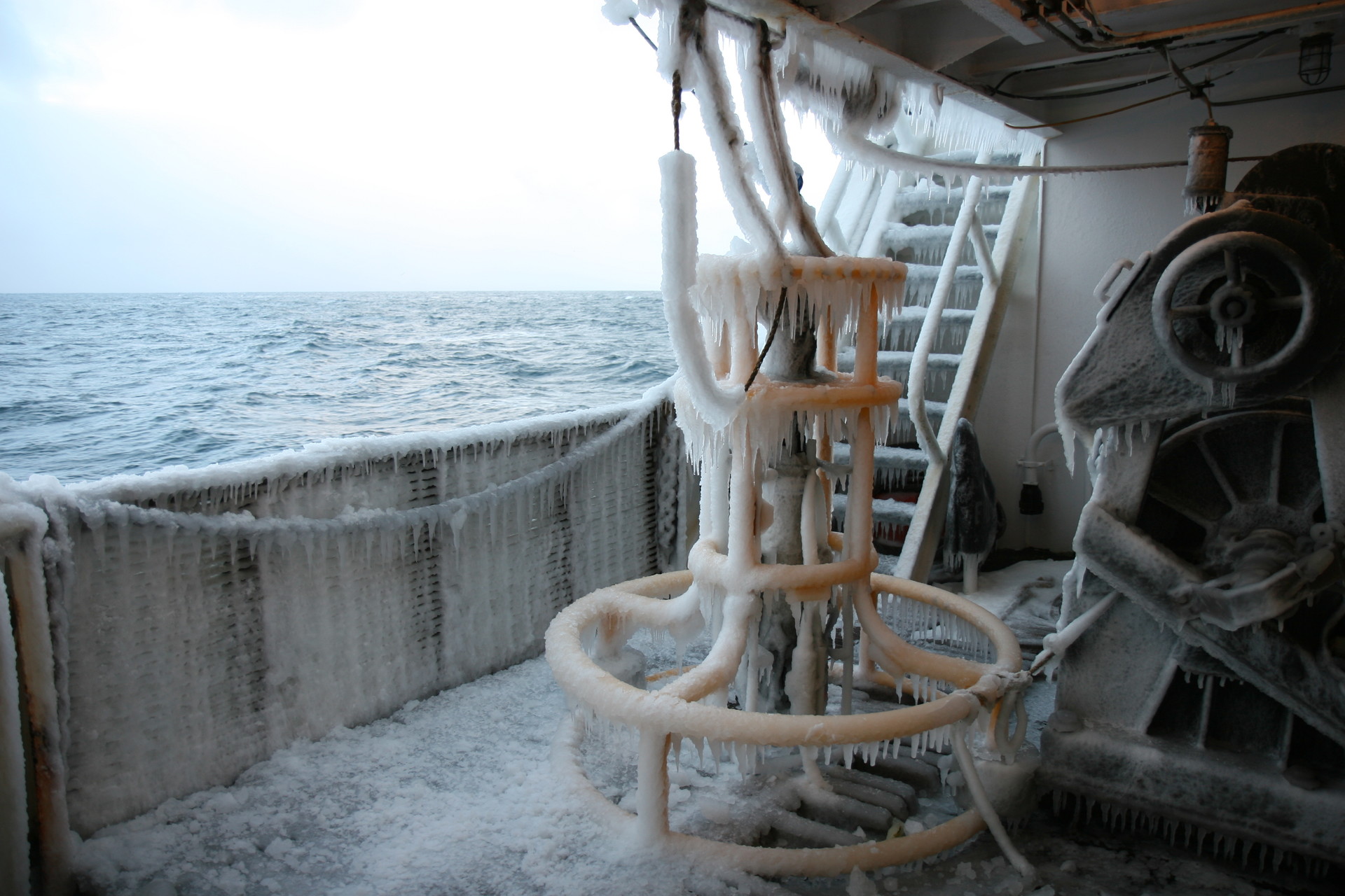 An early CTD covered in ice on deck